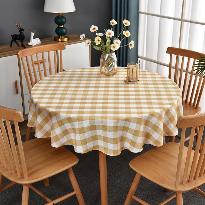 Gingham Table Cloth for Round Tables Yellow Checkered Plaid Tablecloth Heavy by Yofori