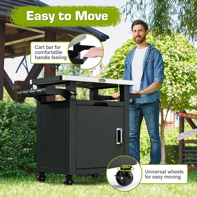 Nuuk Grill Table with Storage Cabinet, Outdoor Bar Cart Pizza Oven Table with - Image 4