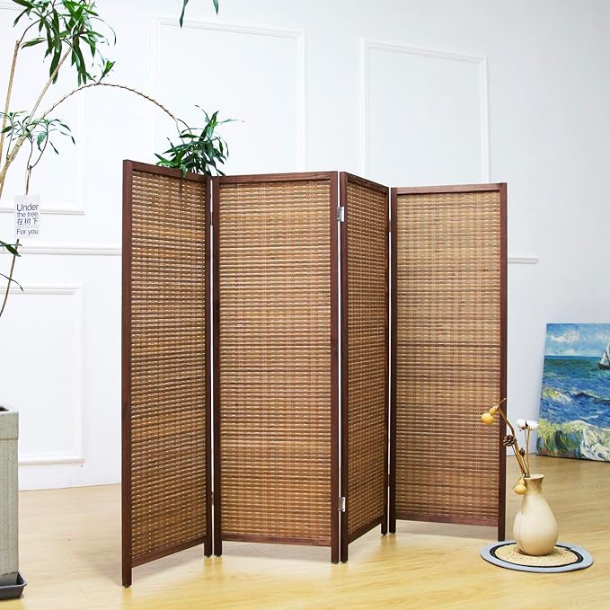 4 Panel Short Room Divider Screen, Small Bamboo Panel Divider - Image 3