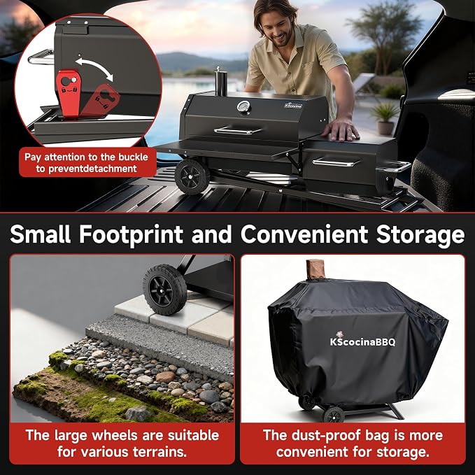 Portable Charcoal Grill with Smoking Function, Foldable Suitcase Design with - Image 8