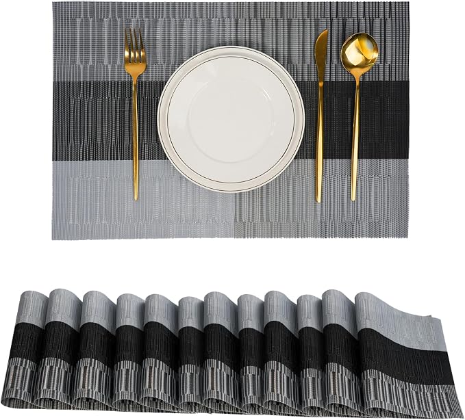 Placemats Set of 12，Non-Slip PVC Weave Table Mats Easy to Clean，Heat Resistant by flohar