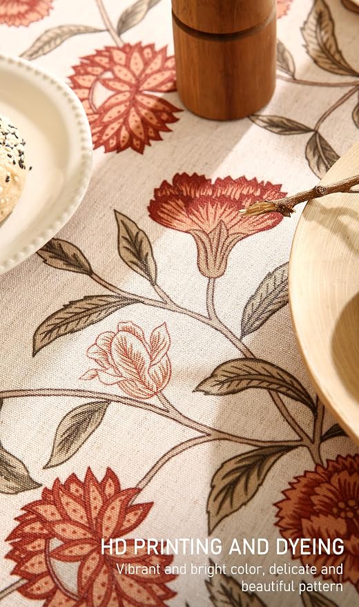 ISAENNE Designer French Small Rectangle Tablecloth, Linen Orange Floral Pattern - Image 5