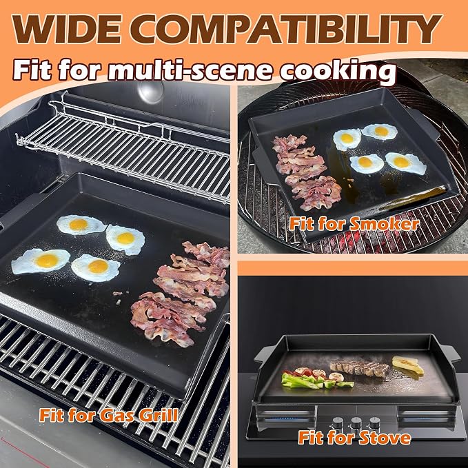 Universal Cast Iron Griddle 18.6" x 14", Pre-Seasoned Nonstick Flat Top Grill - Image 3