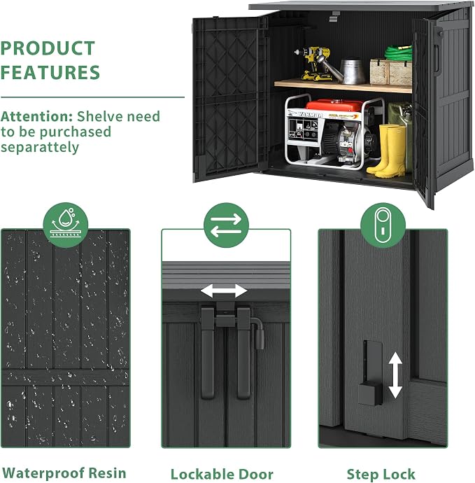 Outdoor Horizontal Resin Storage Shed, Portable Outdoor Storage Cabinet 36 Cu Ft - Image 4