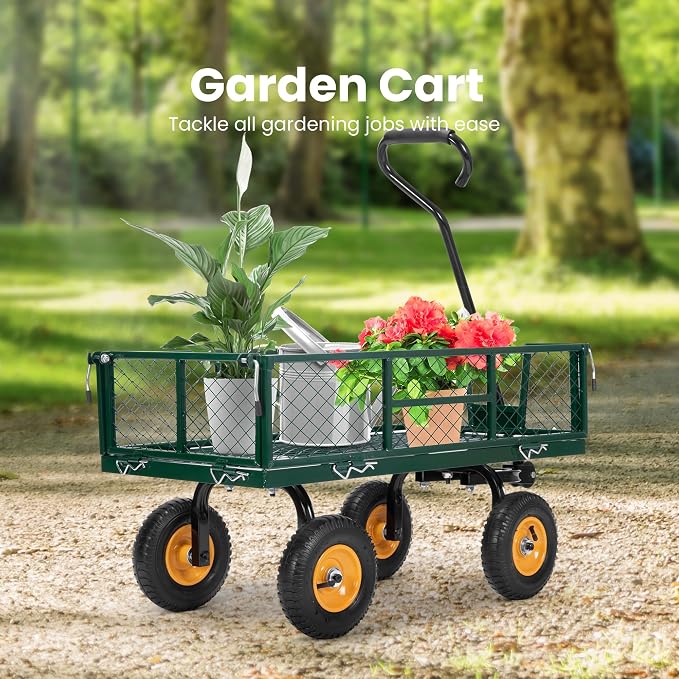 VIVOHOME Heavy Duty 550 Lbs Capacity Mesh Steel Garden Cart Folding Utility - Image 2