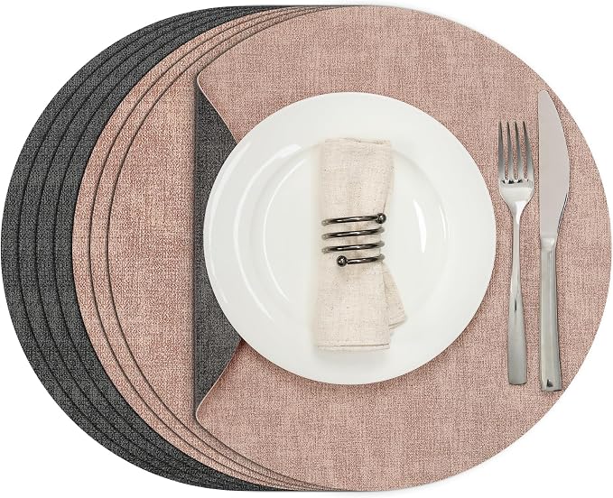 Myir JUN Round Placemats Dual Sided, Faux Leather Place Mats Set of 4 Indoor by MyirJUN