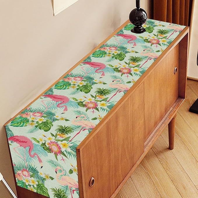 Tropical Table Runner, Hawaii Seasonal Floral Spring Summer Plants Pineapples - Image 2