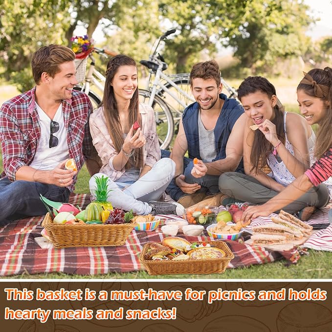 Tioncy 10 Pcs Poly Wicker Woven Bread Basket Imitation Rattan Fruit Basket Tray - Image 7