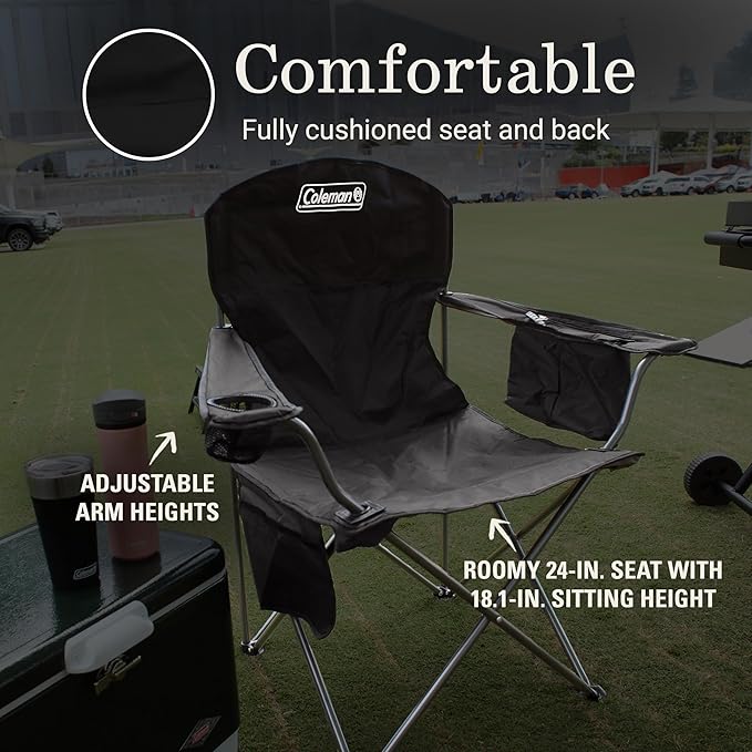 Camping Chair with 4-Can Cooler, Mesh Cup Holder and Black Finish
