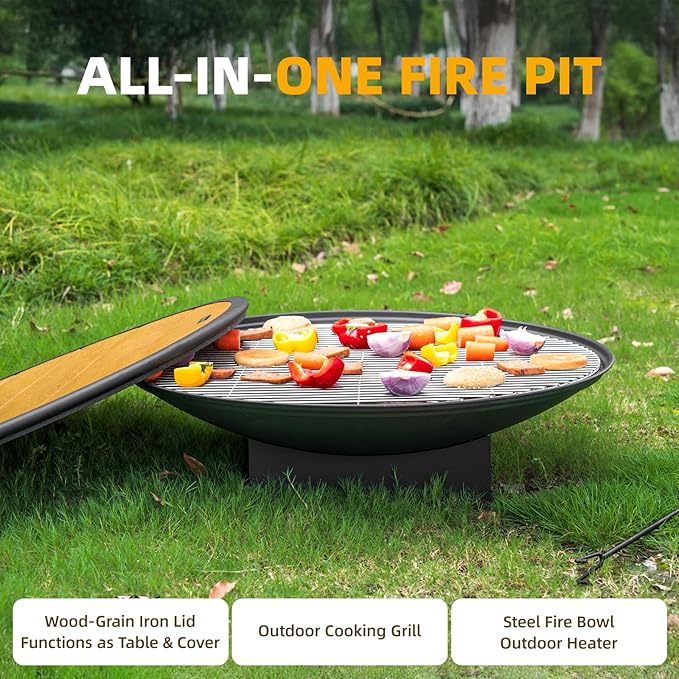 32 Inch Fire Pit for Outside, Outdoor Wood Burning Fire Pit Table - Image 2