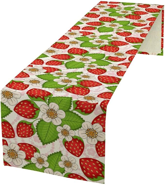 Spring Strawberry Table Runner, Floral Strawberries Flowers Leaf Season by Unknown