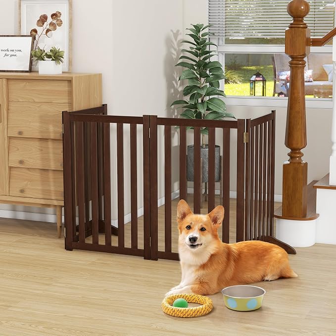 30" Height Tall Freestanding Pet Gate, Solid Wood Folding Safety Fence Wooden - Image 2