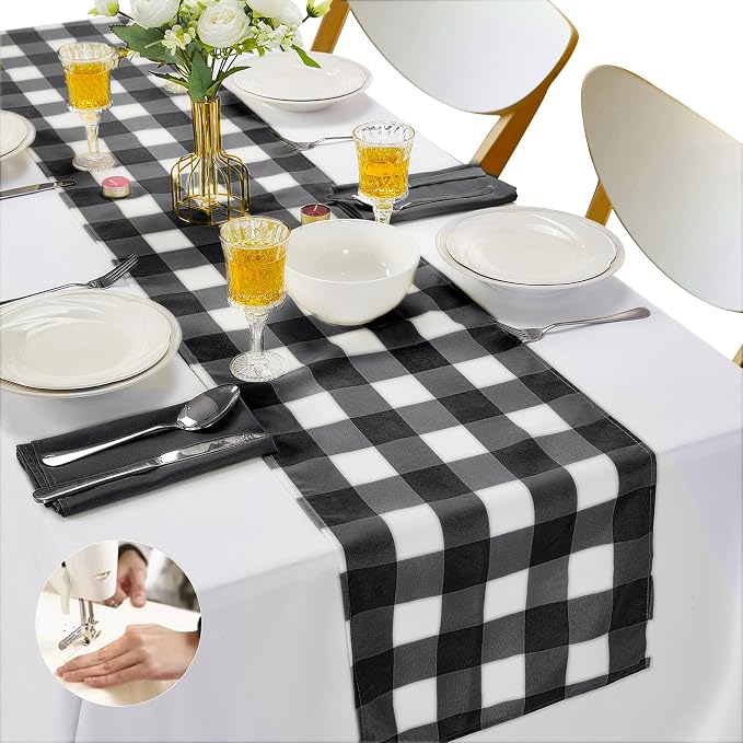 Fabric Checkered Table Runner 6 Pack Waterproof Gingham Table Runner 14W x 108L by Cupuamon