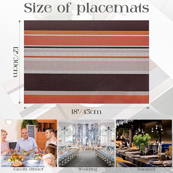 Set of 6 Colorful Striped Vinyl Placemats Heat-Resistant Washable Placemats - Image 4