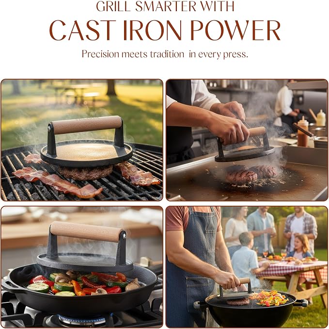 Bellemain Heavy Duty Cast Iron Smash Burger Press 7" Round Grill Press - Image 6