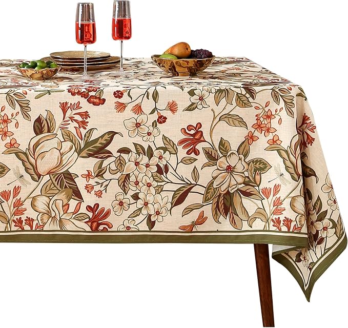 ISAENNE Designer Bohemian Linen Small Square Table Cloth, Colorful Floral by Isaennehomedecoration