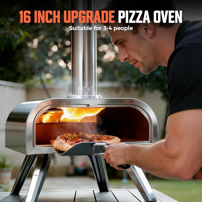 BIG HORN OUTDOORS 16" Woodfire Pizza Stone Oven, 1112°F Outdoor Stainless Pizza - Image 4
