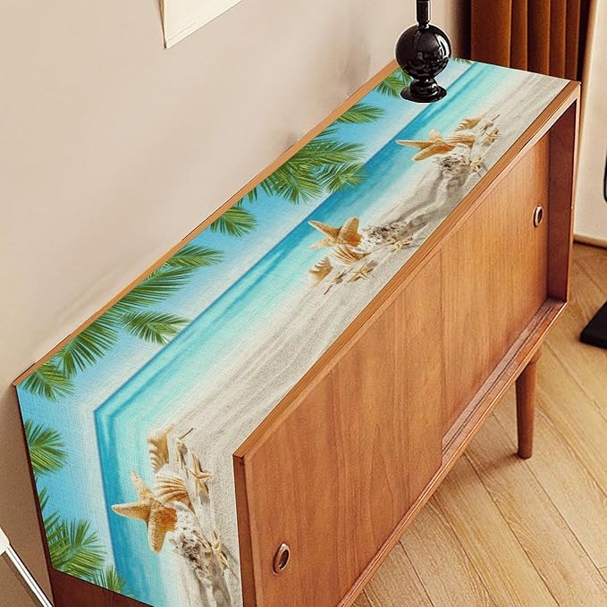 Summer Coastal Table Runner, Nautical Starfish Beach Seashell Ocean Tropical - Image 3