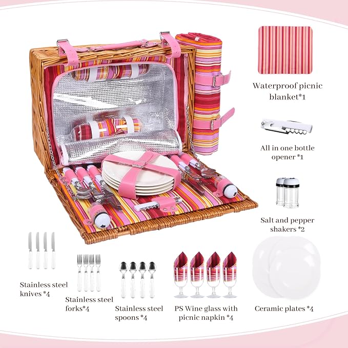 Neti Neti Wicker Picnic Basket for 4 - Image 7