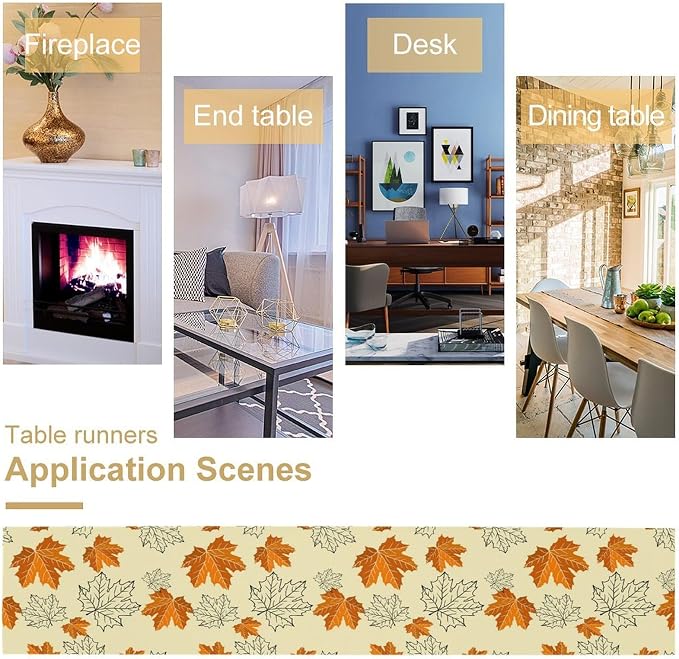 Fall Maple Leaves Table Runner, Rustic Vintage Autumn Orange Leaf Thanksgiving - Image 4