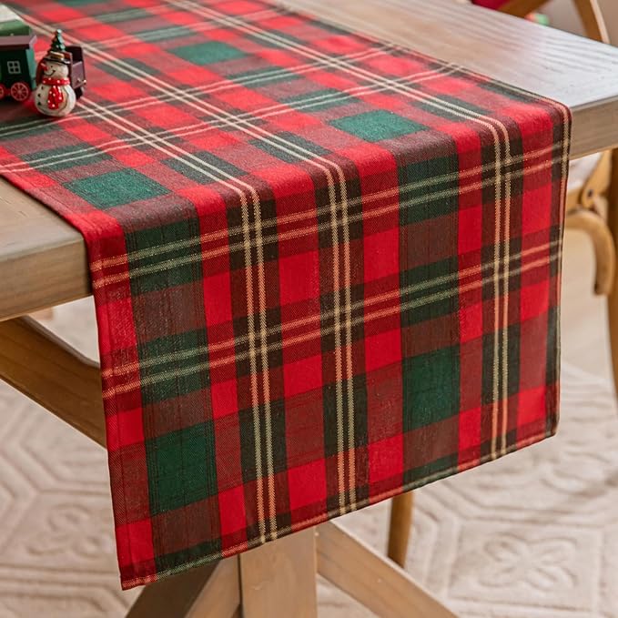 Red Green Gold Plaid Christmas Table Runner, Winter Holiday Table Runners 72 - Image 6