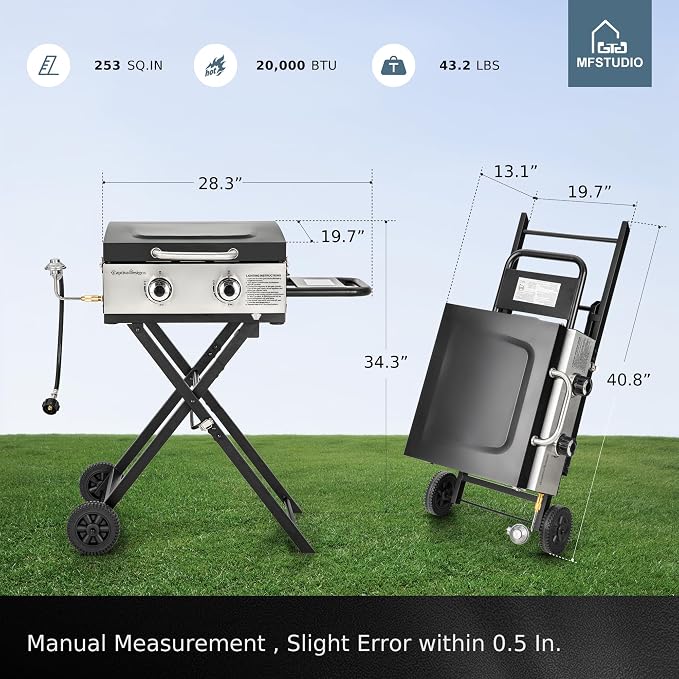 MFSTUDIO Small Portable Propane Griddle, 2 In 1 Gas BBQ Travel Grill - Image 9