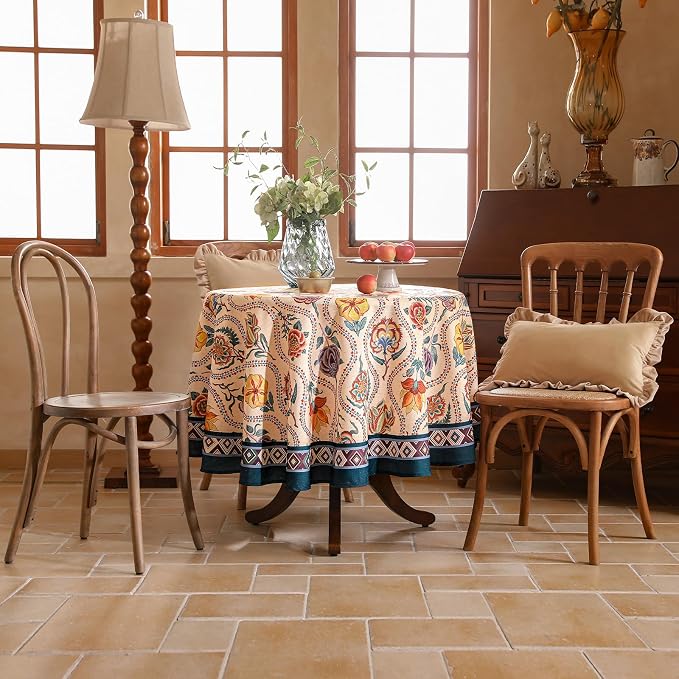 Vintage French Round Tablecloth, Linen Extra Long Tablecloth - Image 8