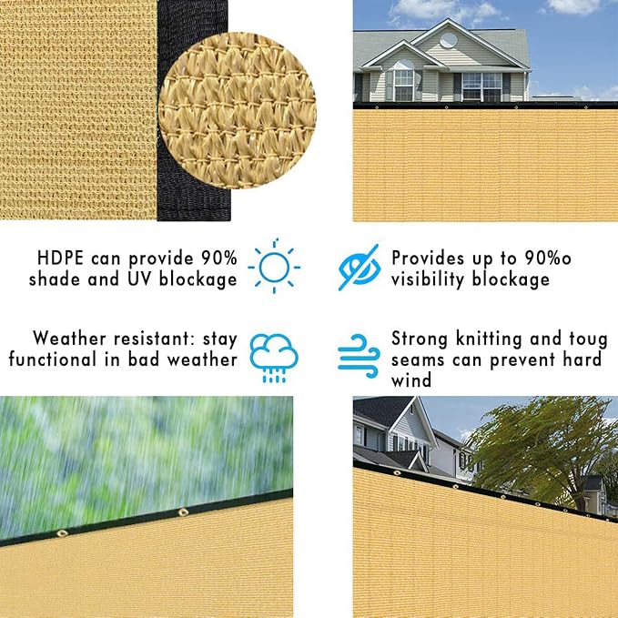 UPGRADE Privacy Fence Screen 5'x17' Sand Outdoor 90% Visibility Blockage 170 - Image 6