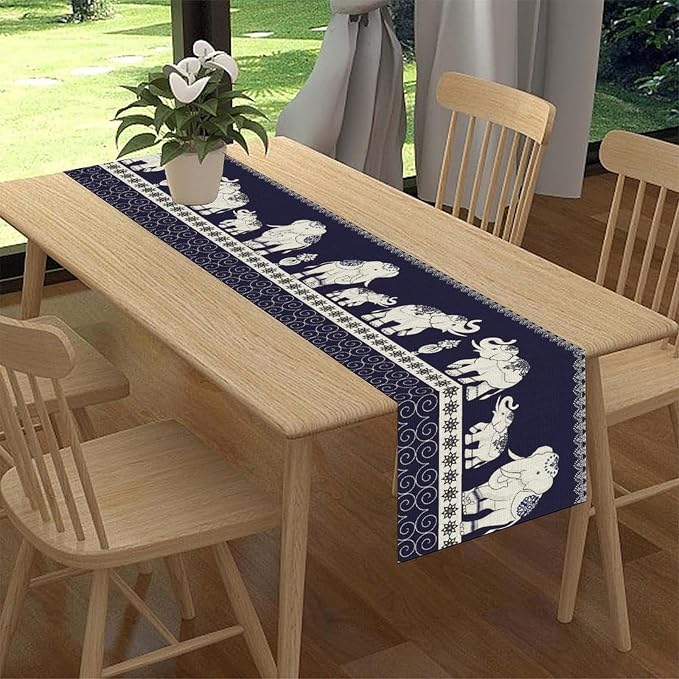 Boho Elephant Table Runner, Rustic African Tribal Traditional Diwali India - Image 2