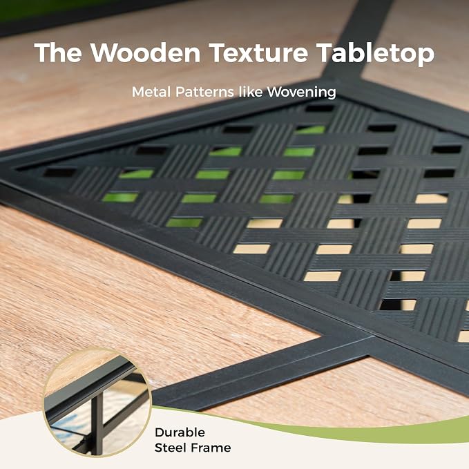 Outdoor Patio Dining Table for 6, All Weather Wrought Iron Black Outdoor Table - Image 7