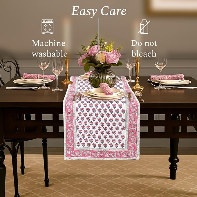 CPC Cotton Table Runner 16x90 Inch Block Printed Long Fall Table Runner - Image 3
