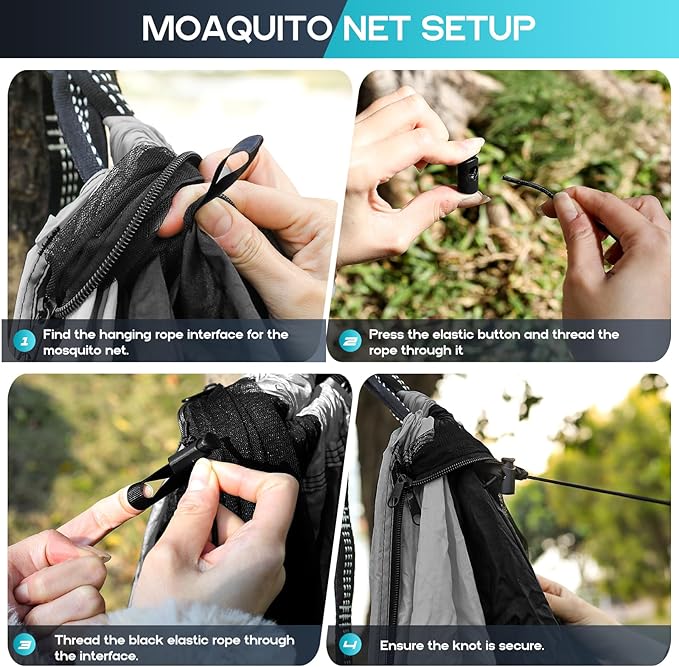Hammock with Mosquito Net, Black and Grey Nylon