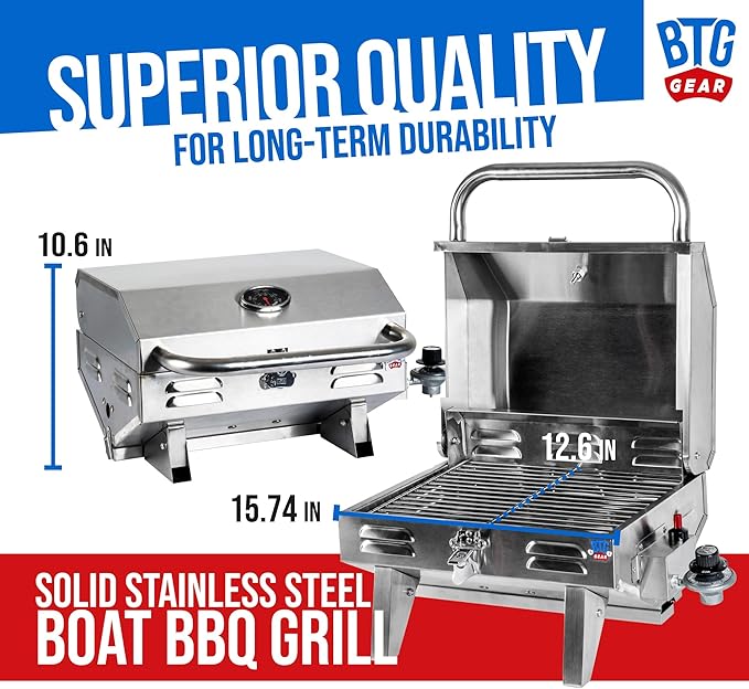 Tailwaves Marine Grill w/Rod Holder Mount | Stainless Steel | Propane BBQ - Image 4