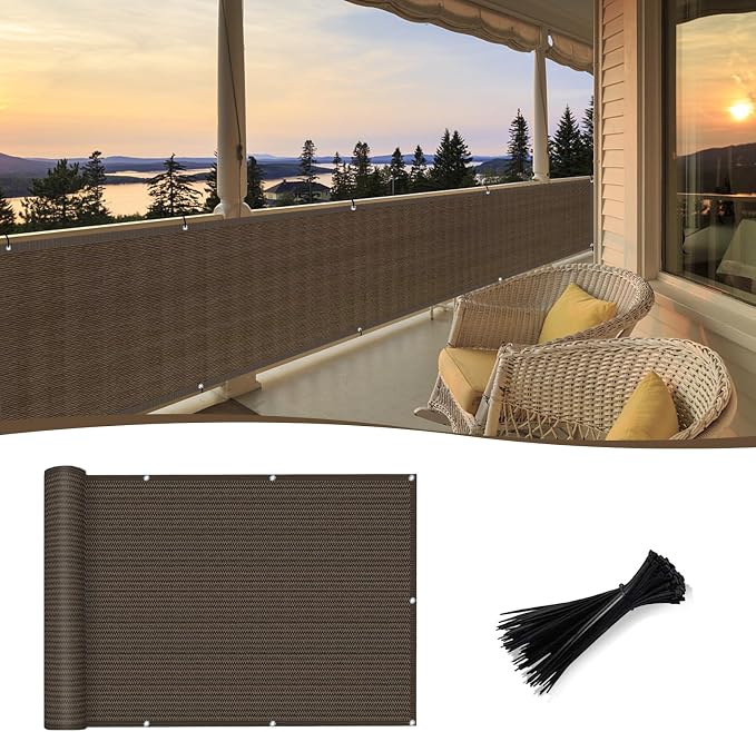 SUNNY GUARD Customized 2'6''x20' Brown Balcony Privacy Screen, 91% Shade by SUNNYGUARD