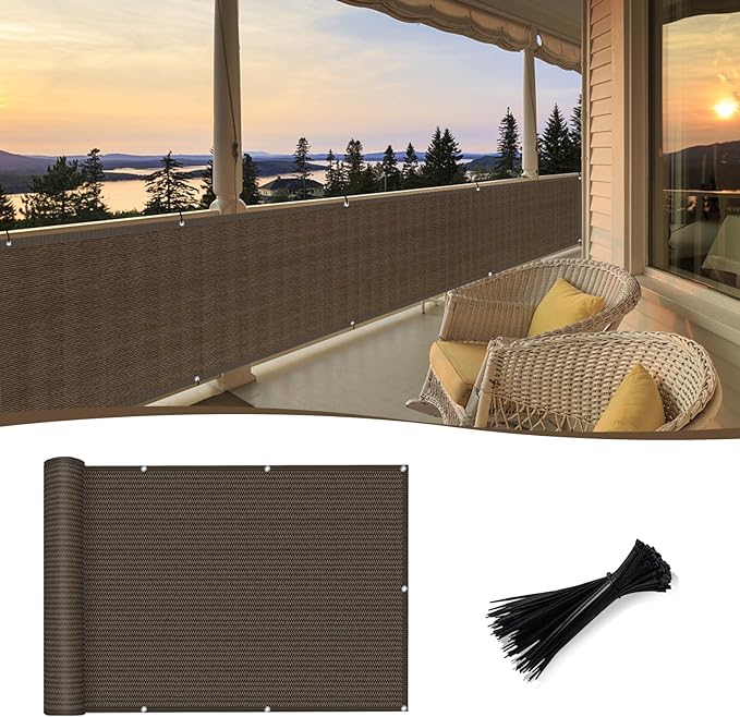 Sunny Guard Customized 3.3'x19' Brown Balcony Privacy Screen, 180 GSM by SUNNYGUARD