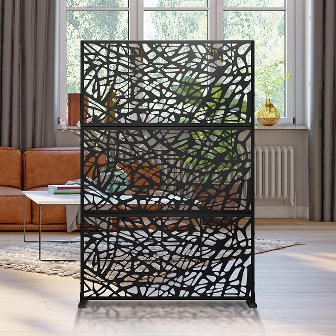 Metal Privacy Screen Outdoor 72" H×47" W, Freestanding Decorative Privacy Screen - Image 6