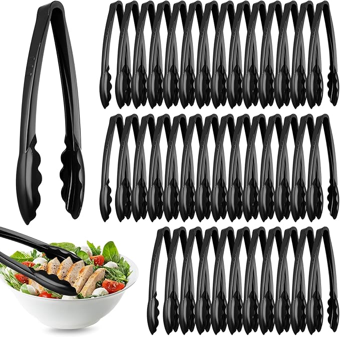 Serving Tongs 80 Pack, Black Plastic, 9 Inch Disposable Buffet Tongs