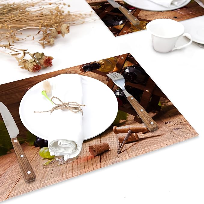 Red Wine Grapes Placemats for Dining Table Set of 6, Glass Cup Place Mats for - Image 6