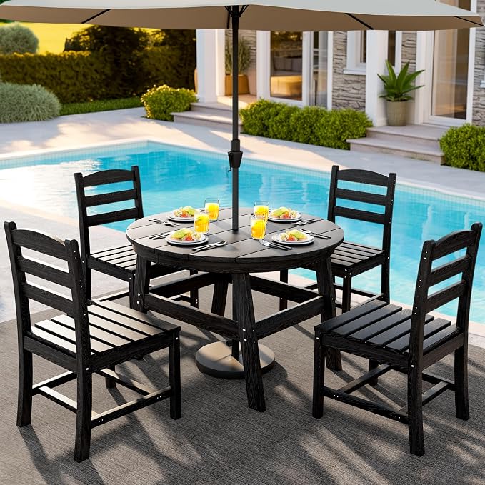 5 Piece Round Outdoor Dining Set, Relaxing HDPE Outdoor Table and Chairs - Image 7