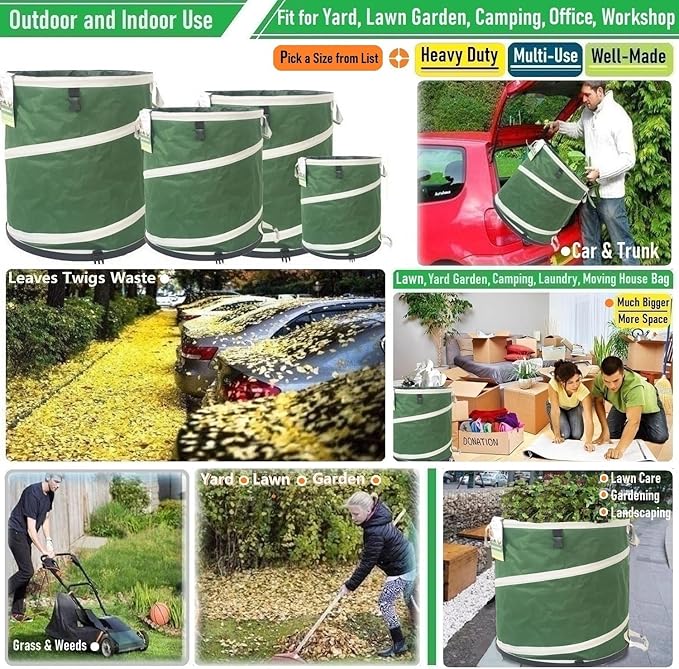 46-Gallon Collapsible Trash Can Hard-Shell Bottom Yard Garden Bag, Big Leaf Bag - Image 2