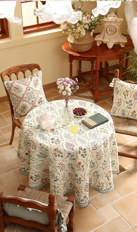 ISAENNE Designer Small Round Tablecloth, Western Linen Colorful Floral Indoor - Image 6