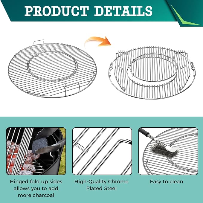 Hinged Cooking Grate for Weber 22.5 Inch Grill-8835 Gourmet BBQ System - Image 4