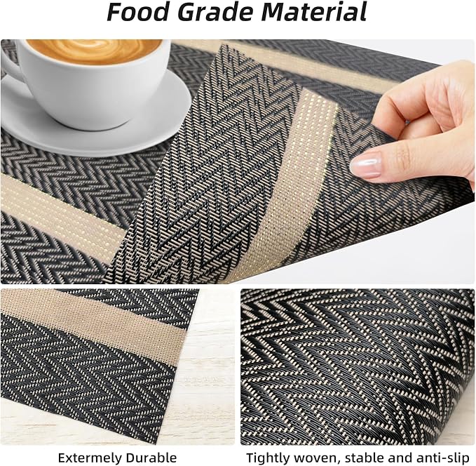 Modern Placemats Set of 8-Durable PVC Table placemats, Vinyl Woven Place Mats - Image 8