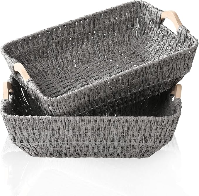 FairyHaus Wicker Baksets 2Pack 15x10x5, Recyclable & Renewable Paper Rope by FairyHaus