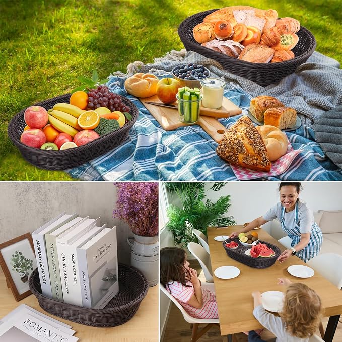 4 Pack 15.7 Inch Oval Poly Wicker Baskets, Plastic Oval Wicker Baskets - Image 7