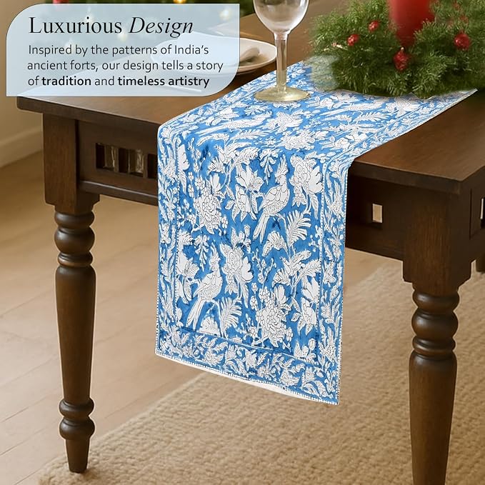 CPC Cotton Table Runner 16x90 Inch Block Printed Long Fall Table Runner - Image 2