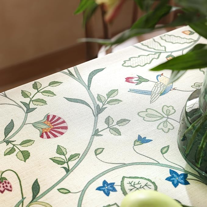 Linen Table Cloth Rectangle, Wrinkle Resistant French White and Green - Image 9