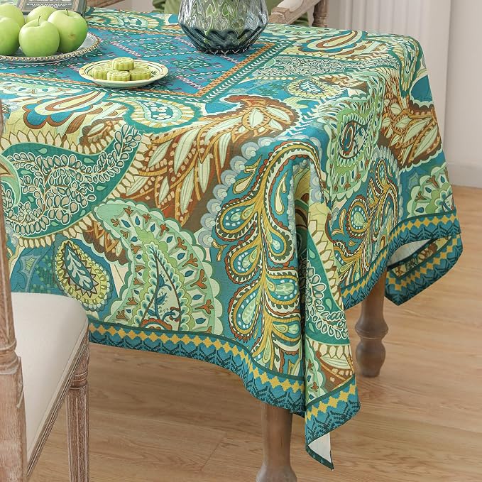 Designer Green Table Cloth Rectangle Table, Vintage Linen Wrinkle Resistant - Image 7