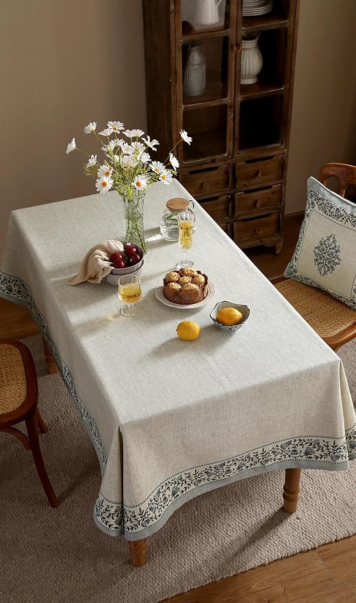 ISAENNE Designer Vintage Linen Elegant Small Square Tablecloth, Chinoiserie - Image 8