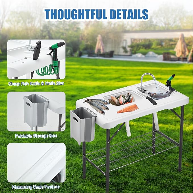 Folding Fish Cleaning Table Portable Camping Double Sinks Table w/2 Dual Water - Image 6